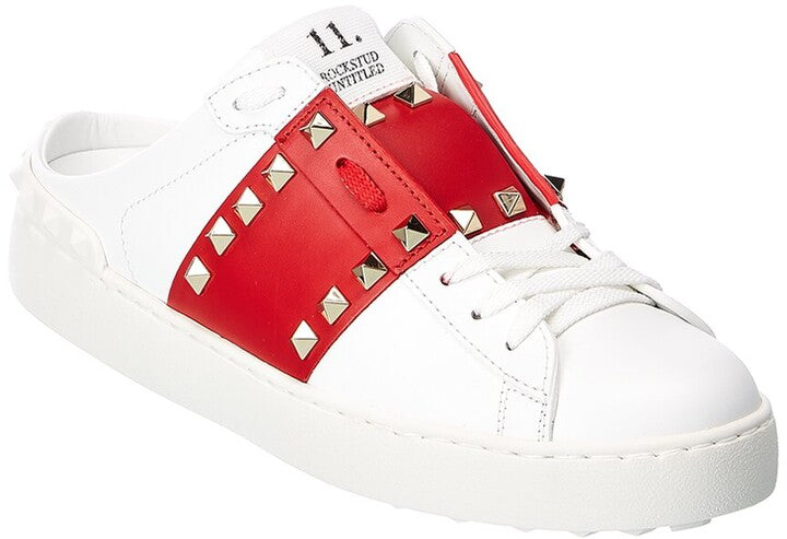 Valentino Garavani White &amp; Red  Rockstud Untitled Slip-On Sneakers
