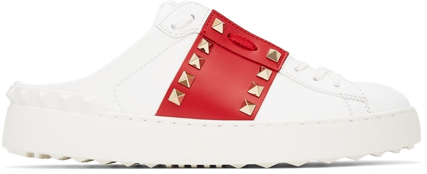 Valentino Garavani White &amp; Red  Rockstud Untitled Slip-On Sneakers