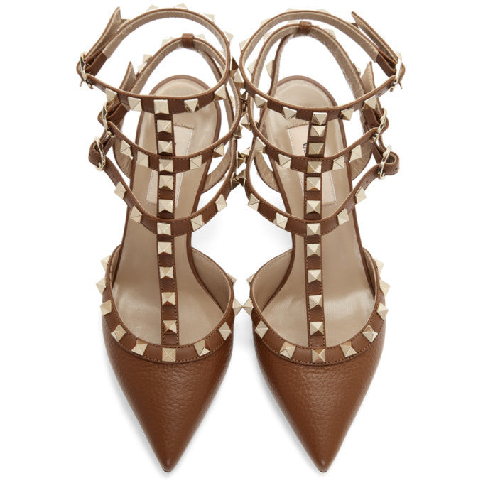 VALENTINO GARAVANI ROCKSTUD ANKLE T STRAP HEELS