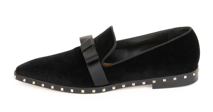 VALENTINO SOUL STUD VELVET BOW LOAFERS