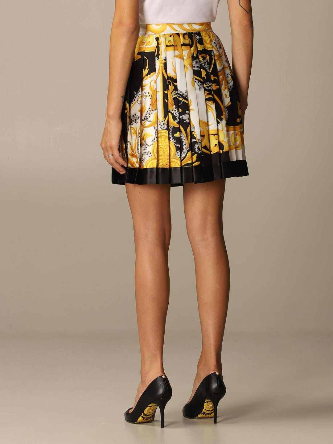 VERSACE PLEATED SKIRT WITH BAROQUE ACANTHUS PRINT