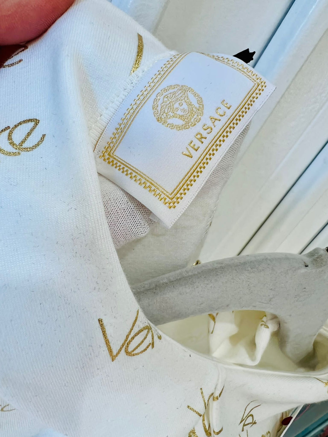 VERSACE WHITE GOLD LOGO BABY ONESIE