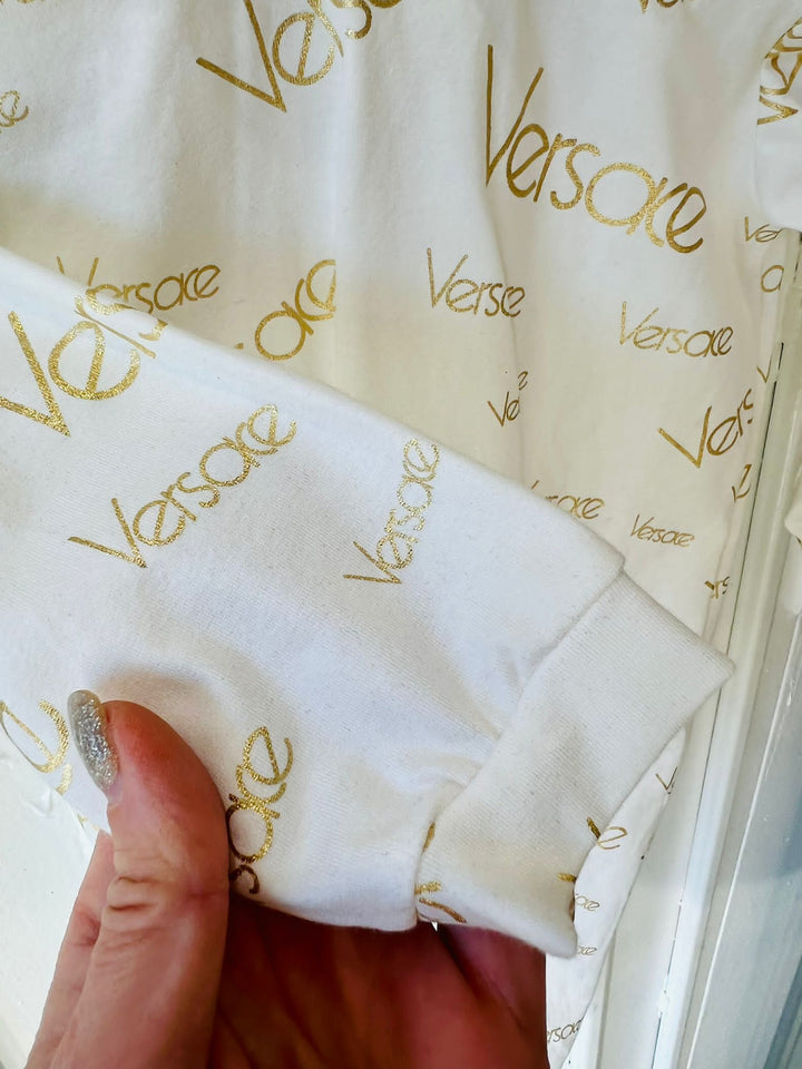 VERSACE WHITE GOLD LOGO BABY ONESIE