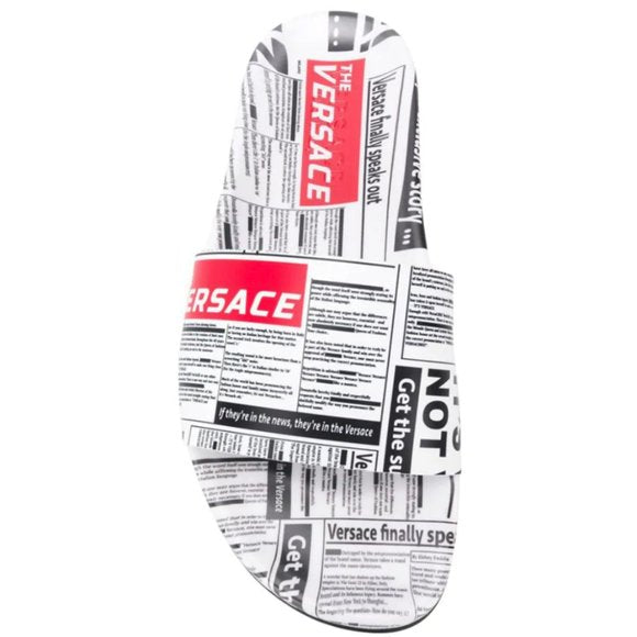 Versace White Newspaper Printed Slides