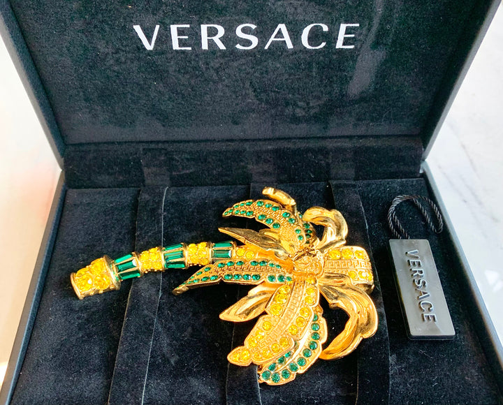 VERSACE CRYSTAL-EMBELLISHED PALM TREE BROOCH