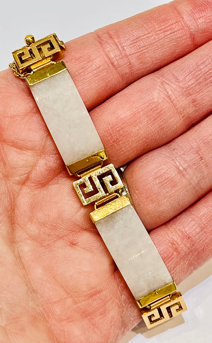 WHITE ONYX 14K GOLD GREEK KEY BRACELET