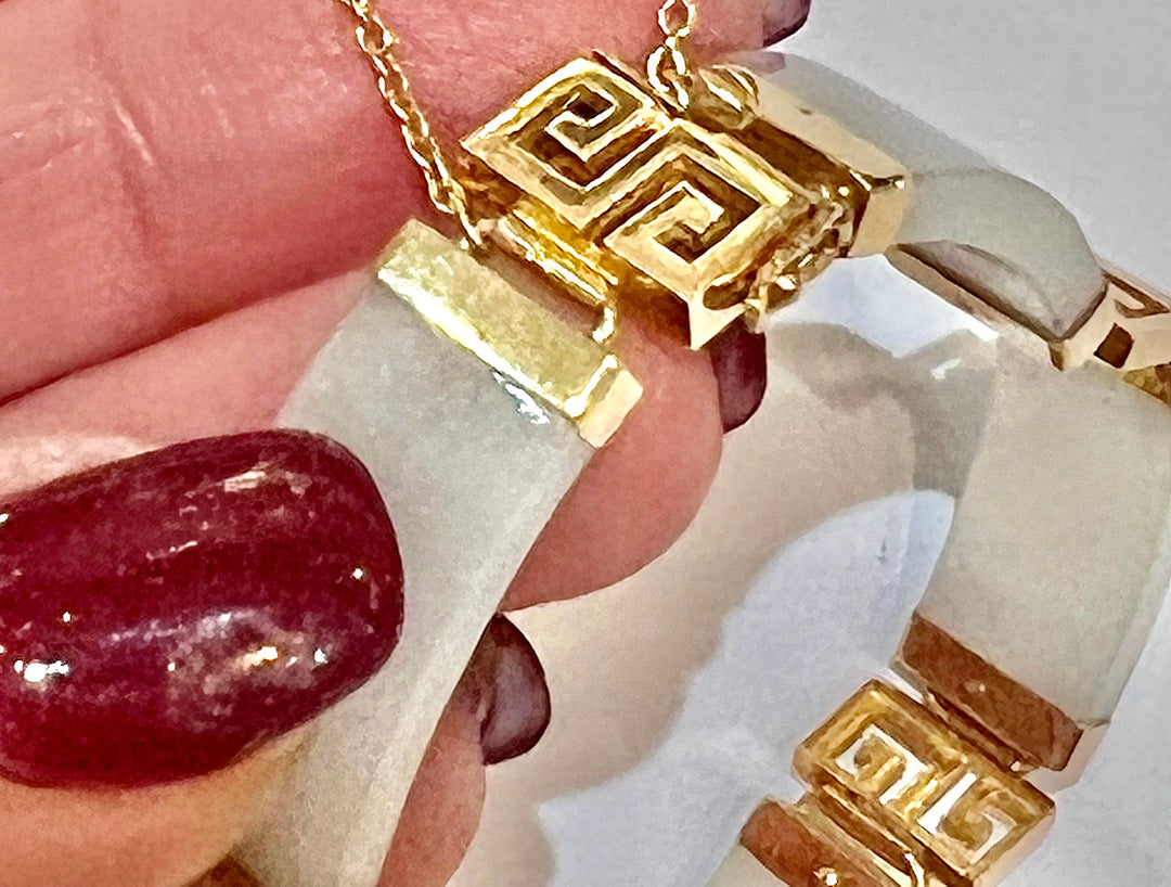 WHITE ONYX 14K GOLD GREEK KEY BRACELET