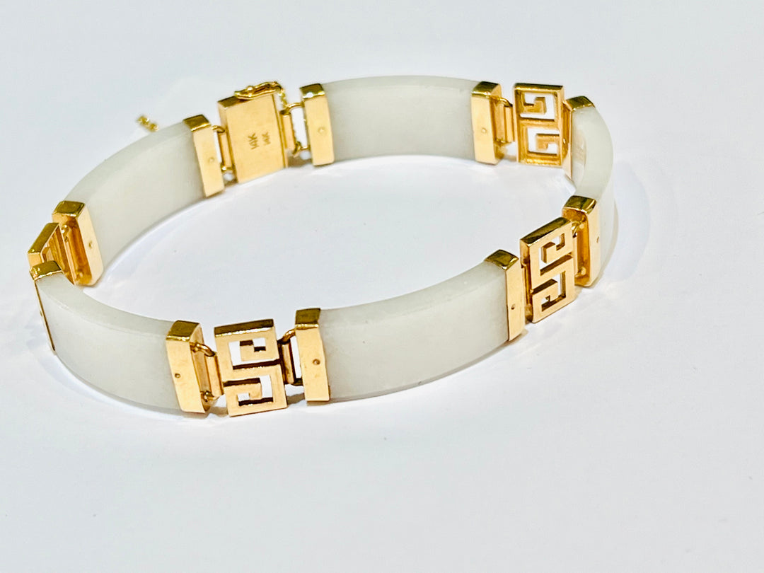 WHITE ONYX 14K GOLD GREEK KEY BRACELET