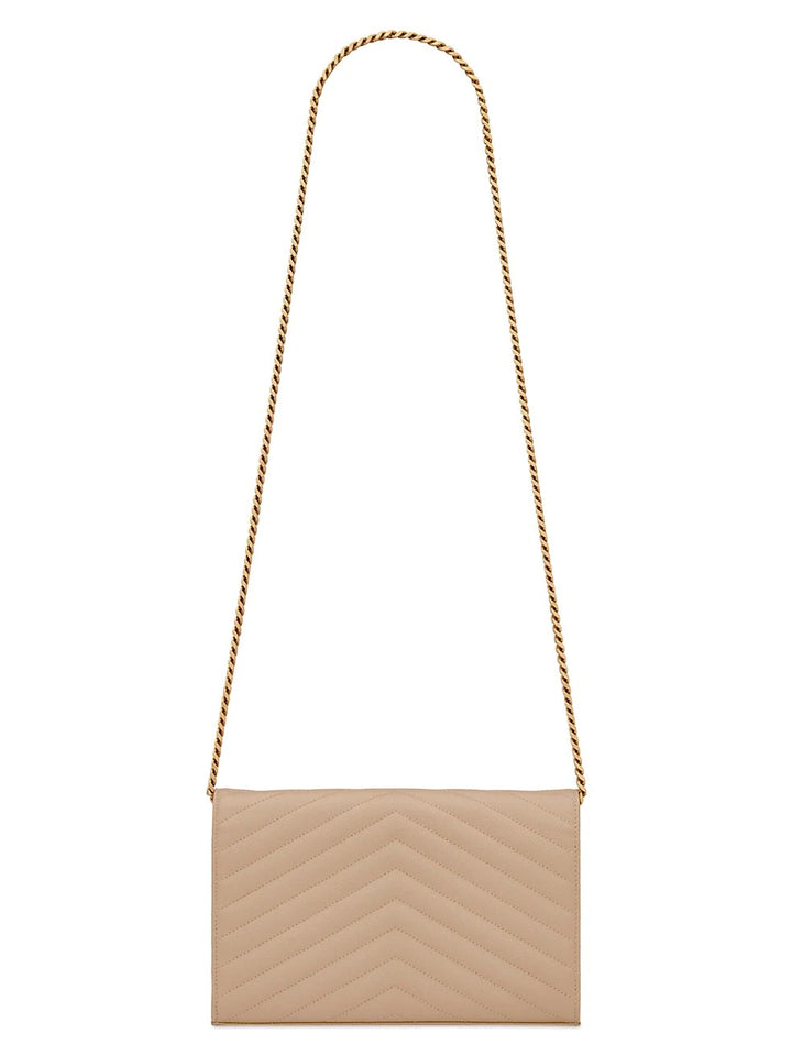 YSL CASSANDRE MATELASSÉ CHAIN WALLET IN GRAIN DE POUDRE EMBOSSED LEATHER