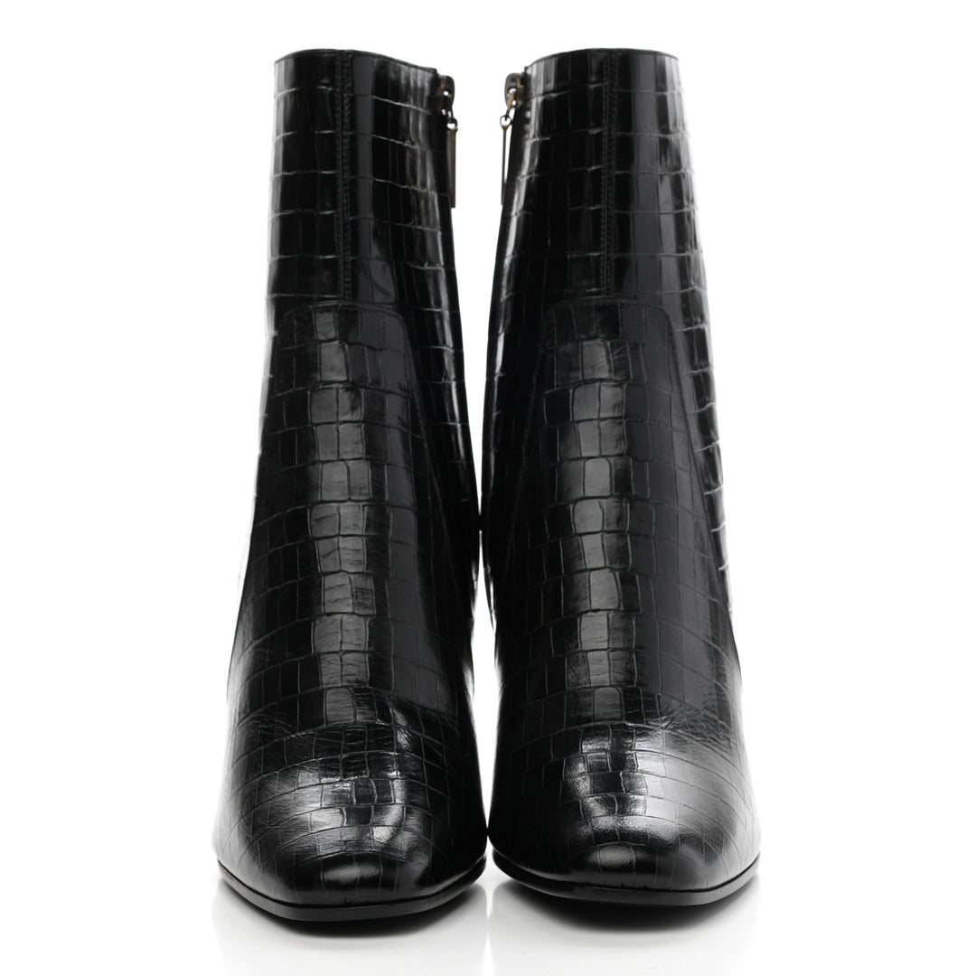 YSL CROC EMBOSSED LEATHER JANE 90 BOOTIES