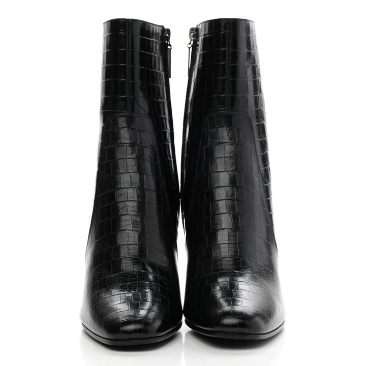 YSL CROC EMBOSSED LEATHER JANE 90 BOOTIES