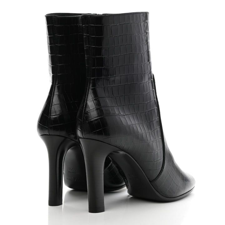 YSL CROC EMBOSSED LEATHER JANE 90 BOOTIES