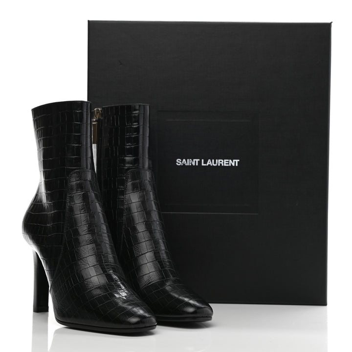 YSL CROC EMBOSSED LEATHER JANE 90 BOOTIES
