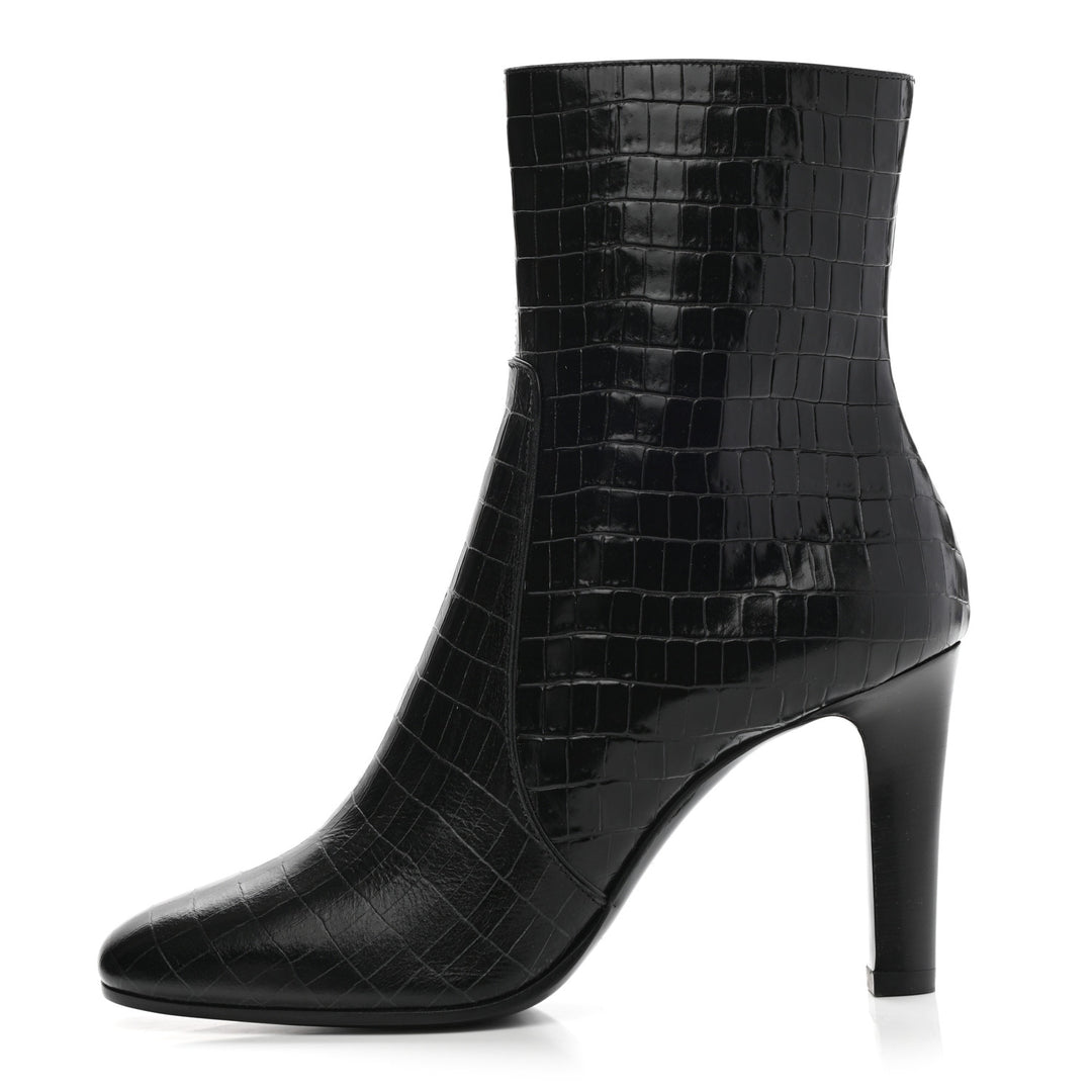 YSL CROC EMBOSSED LEATHER JANE 90 BOOTIES
