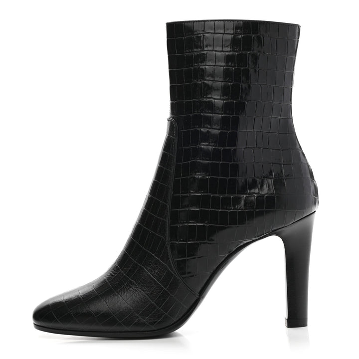YSL CROC EMBOSSED LEATHER JANE 90 BOOTIES