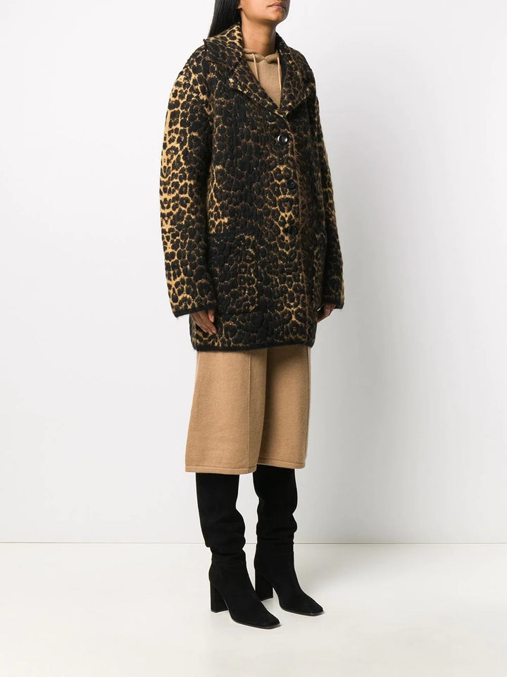 SAINT LAURENT LEOPARD JACQUARD WOOL BLEND COAT