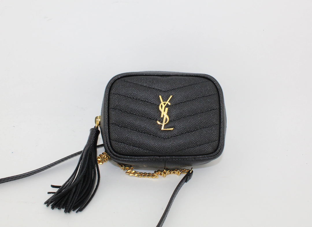 YSL LOU BABY QUILTED GRAIN DE POUDRE LEATHER CHAIN BAG
