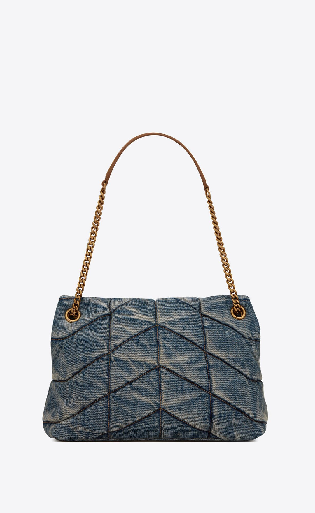 YSL PUFFER MEDIUM CHAIN BAG QUILTED VINTAGE DENIM &amp; SUEDE