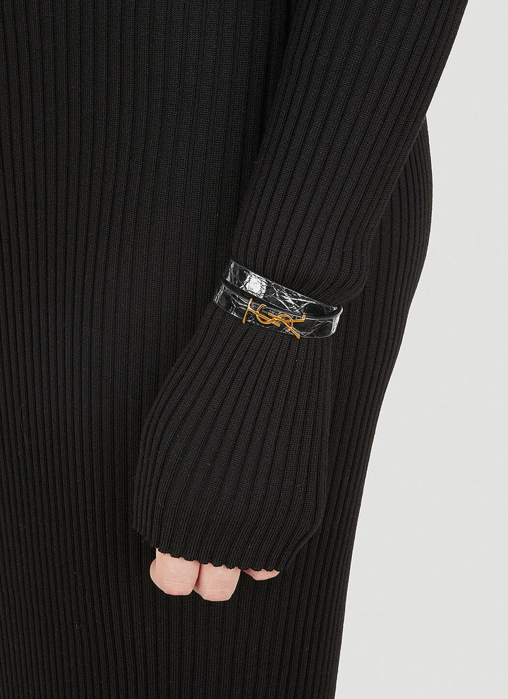 YSL OPYUM CROC EMBOSSED DOUBLE WRAP LEATHER BRACELET