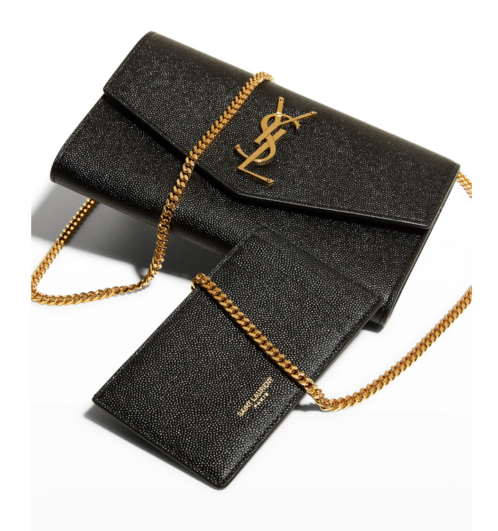 SAINT LAURENT UPTOWN CHAIN WALLET IN GRAIN DE POUDRE