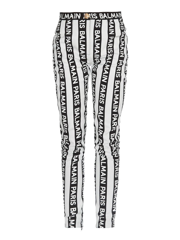 BALMAIN STRIPED LOGO TROUSERS