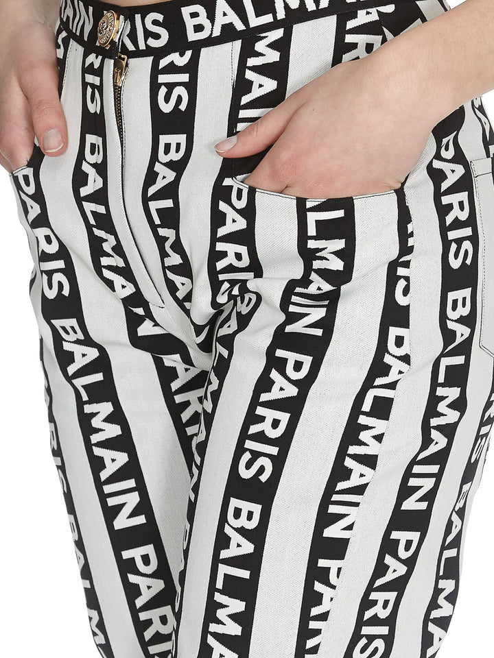 BALMAIN STRIPED LOGO TROUSERS