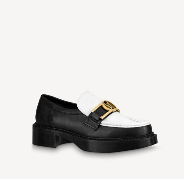 LOUIS VUITTON black and white leather 2020 ACADEMY Loafers Shoes 38.5 For  Sale at 1stDibs
