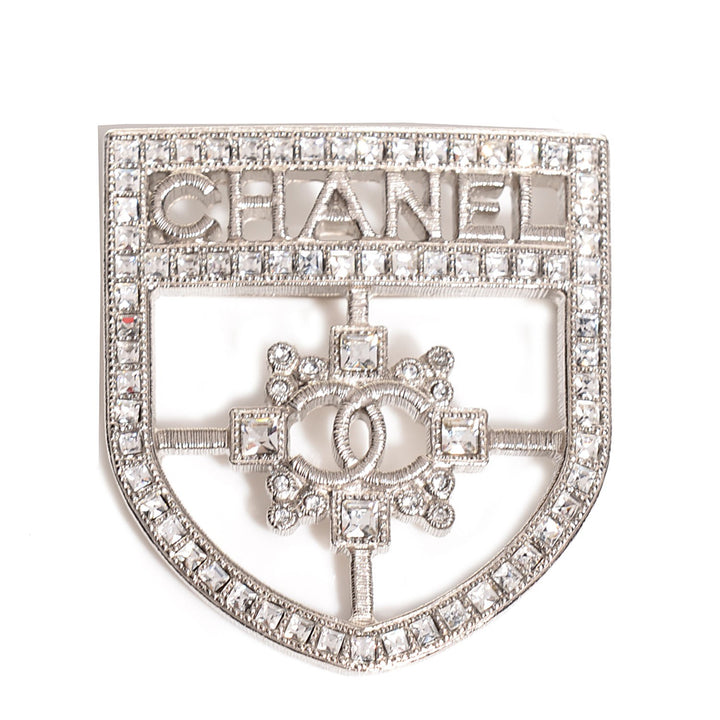 CHANEL CC Crystal Crest Shield Armor Brooch