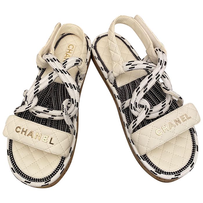 Chanel 20S Cord Lambskin Quilted Logo Sandals