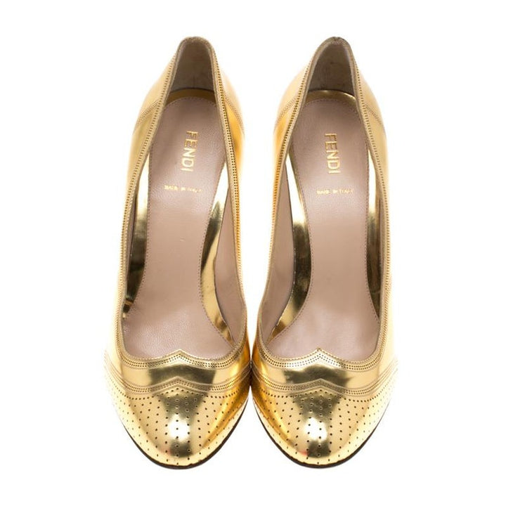 Fendi Gold Patent Leather Pumps