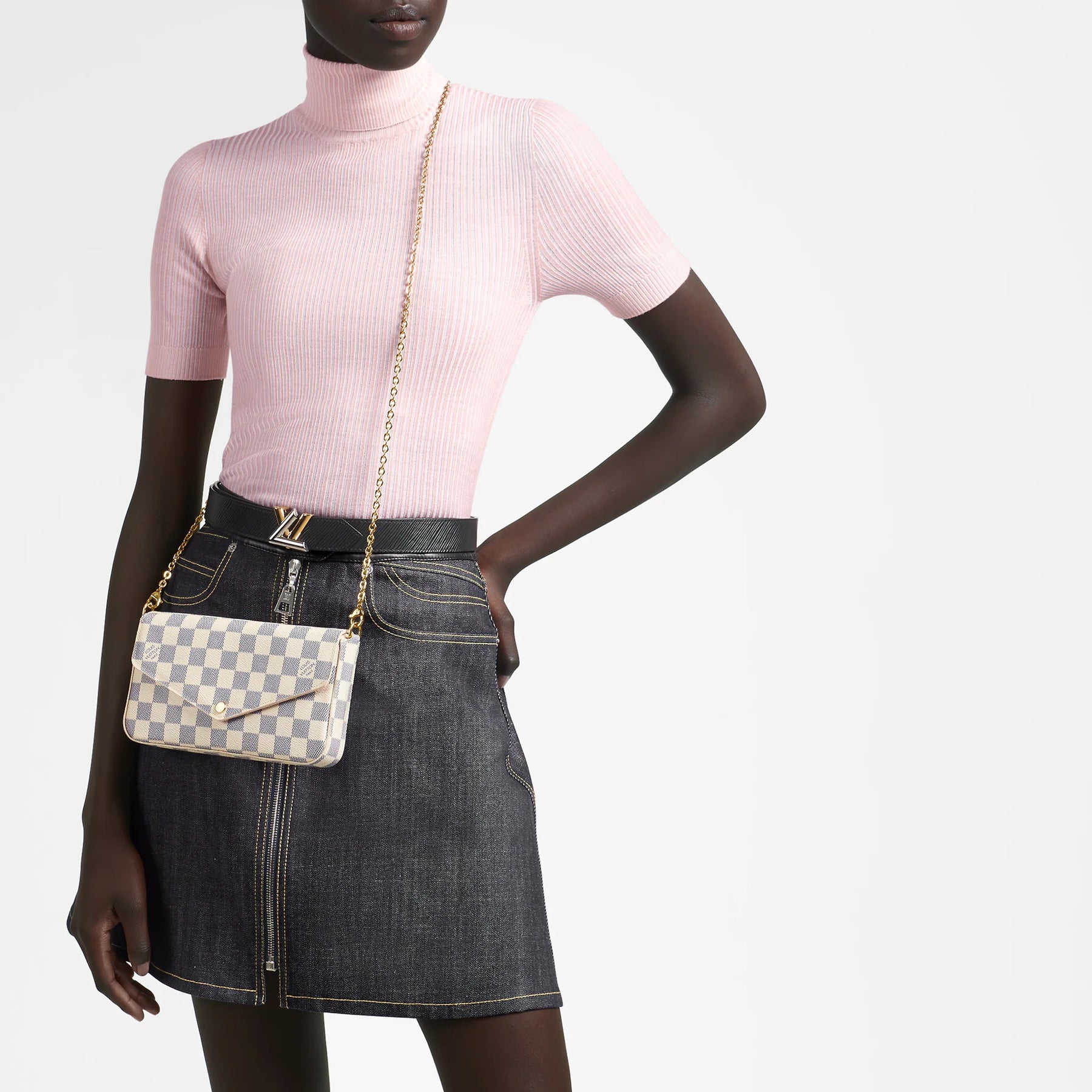 Louis Vuitton Pochette Felicie Rose Ballerine with Inserts White Damier  Azur Canvas Shoulder Bag