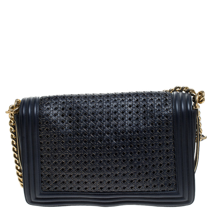 CHANEL WOVEN LEATHER MEDIUM BOY FLAP BAG-HS