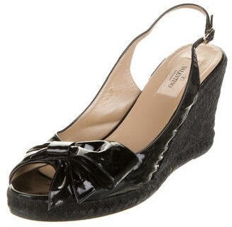 Valentino Patent Leather Bow Accents Espadrilles Black