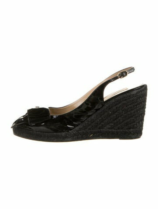 Valentino Patent Leather Bow Accents Espadrilles Black