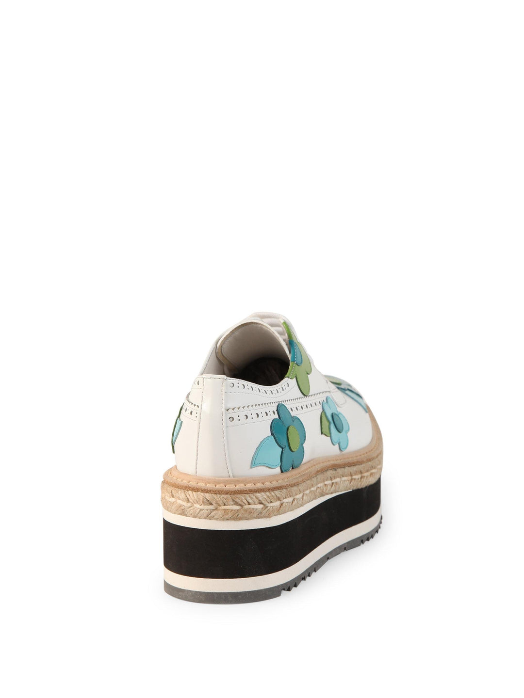 PRADA White Floral Leather Platform Espadrille Oxford Sneakers