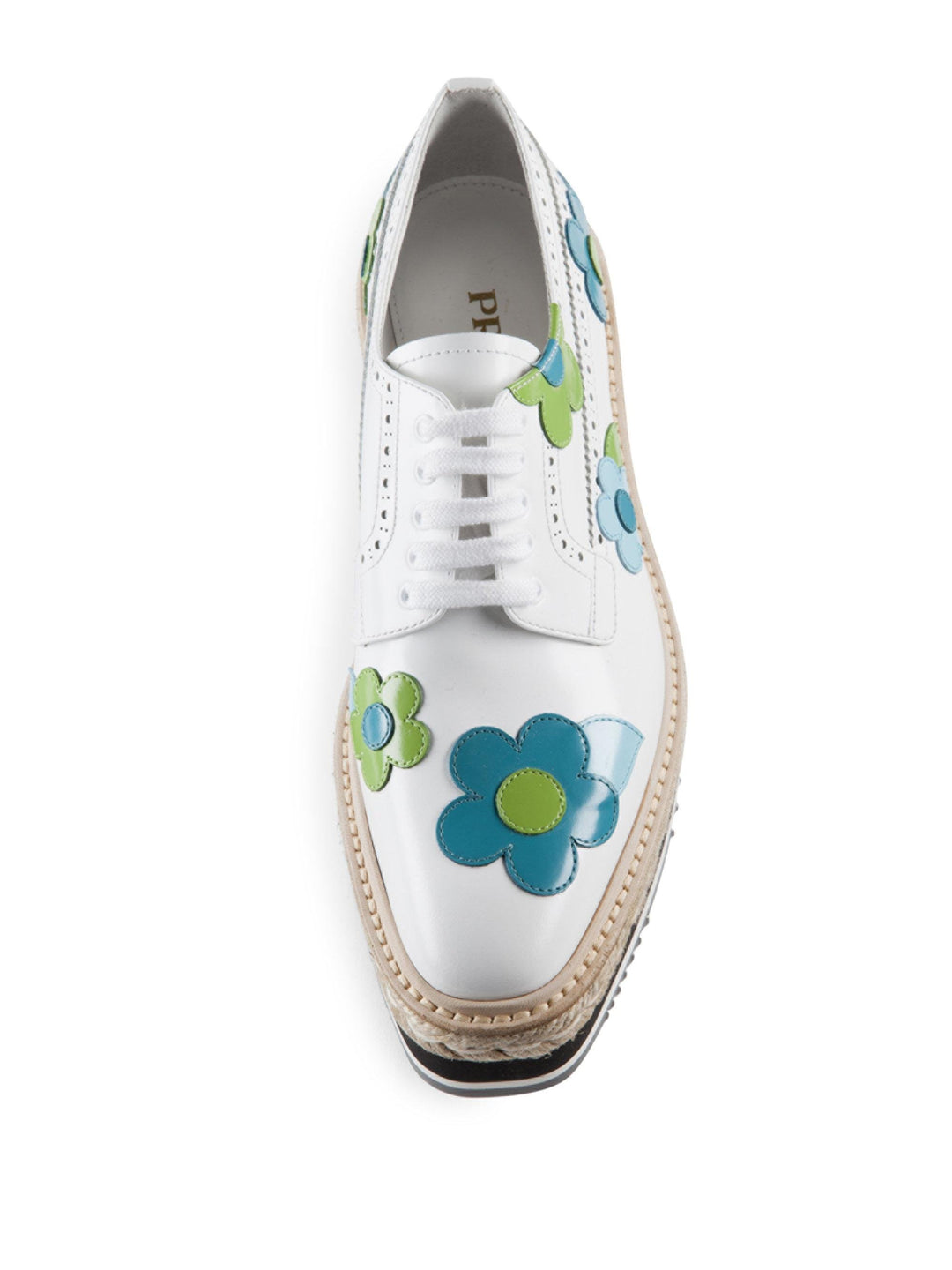 PRADA White Floral Leather Platform Espadrille Oxford