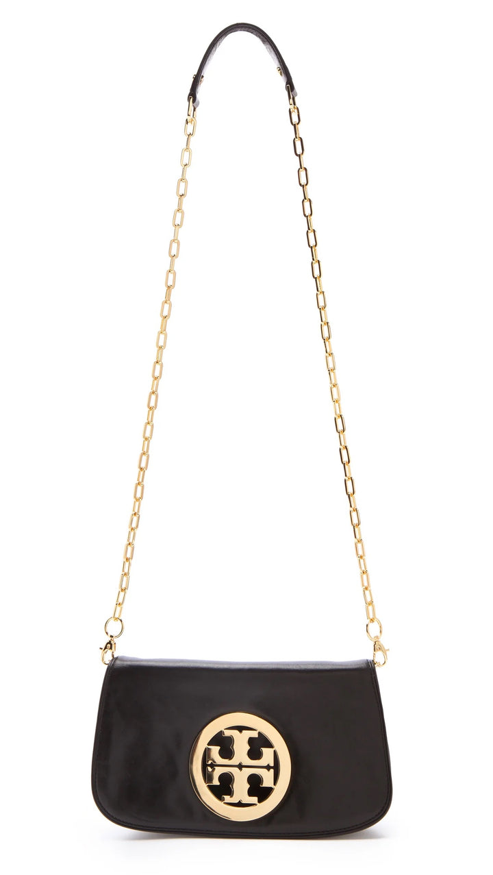 TORY BURCH REVA LOGO CONVERTIBLE CLUTCH BAG WITH CHAIN