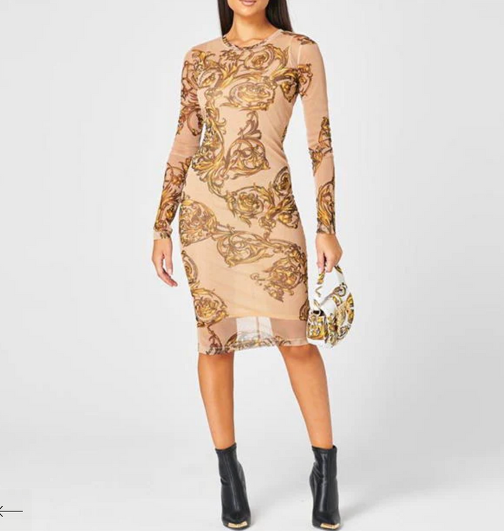 VERSACE JEANS COUTURE BAROQUE PRINT MIDI DRESS