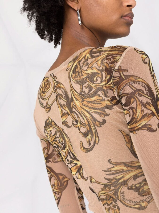 VERSACE JEANS COUTURE BAROQUE PRINT MIDI DRESS