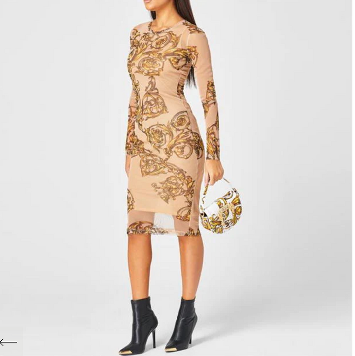 VERSACE JEANS COUTURE BAROQUE PRINT MIDI DRESS