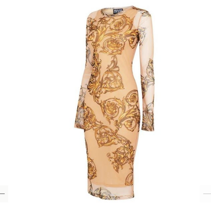 VERSACE JEANS COUTURE BAROQUE PRINT MIDI DRESS