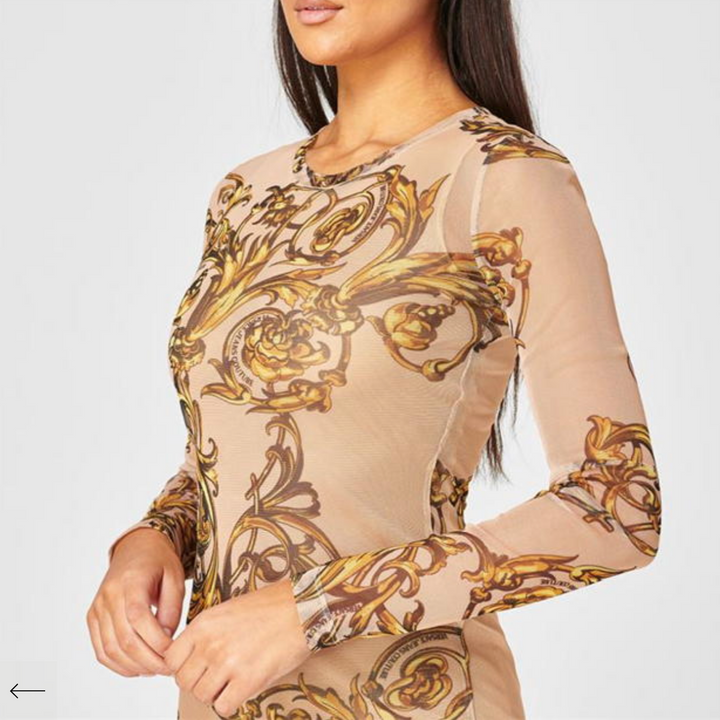 VERSACE JEANS COUTURE BAROQUE PRINT MIDI DRESS