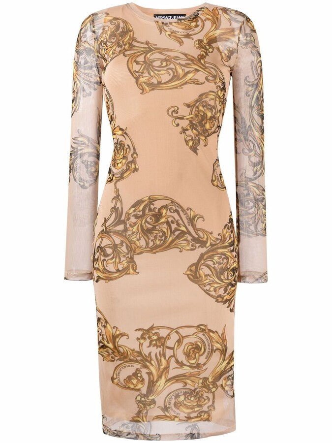 VERSACE JEANS COUTURE BAROQUE PRINT MIDI DRESS